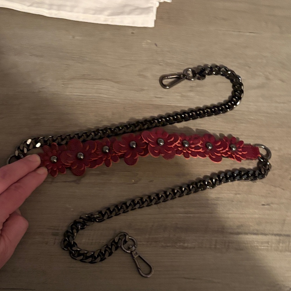 Red Floral bag strap with Black Chain